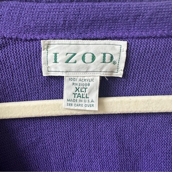 Vintage Izod Knit Purple Vneck Button Down Cardigan Crest Logo Women’s Size XLT - Picture 8 of 9